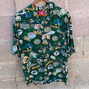 Y2k Green Bay Packers Hawaiian Style Button Up Shirt Men’s Large NFL AOP